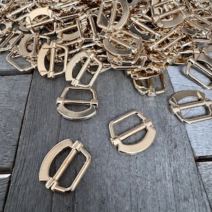10 Stück kleine Mini Schnallen für Bandbreite von 1cm (0.4 inch) Vollmetall gold glänzend