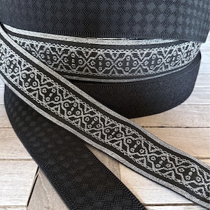Stretch Gummi Band schwarz mit Karo Struktur oder silber / schwarz gemustert 5cm breit