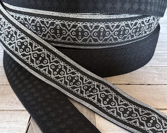 Stretch Gummi Band schwarz mit Karo Struktur oder silber / schwarz gemustert 5cm breit
