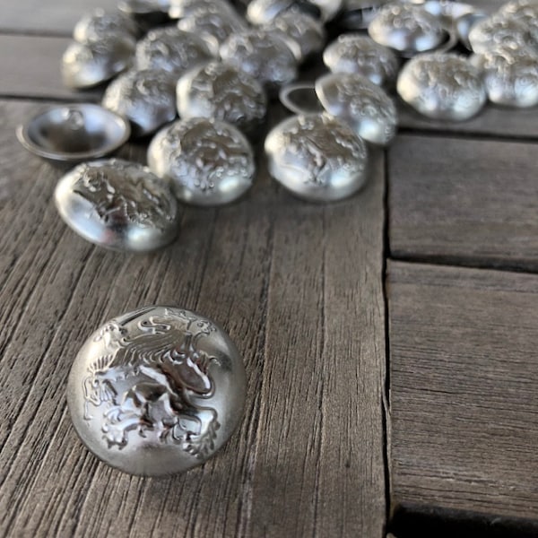 5 Stück silber gewölbte Metallknöpfe mit Löwe Motiv 23mm