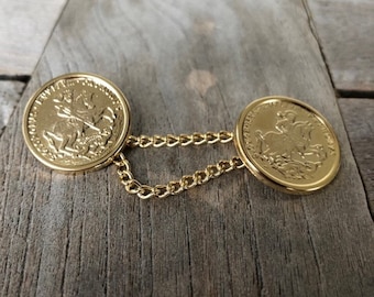 1 Stück Knopfpaar (23mm) Pferd gold mit Kette Kettenknöpfe Verschluss