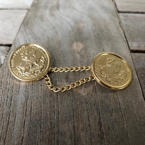 1 Stück Knopfpaar (23mm) Pferd gold mit Kette Kettenknöpfe Verschluss