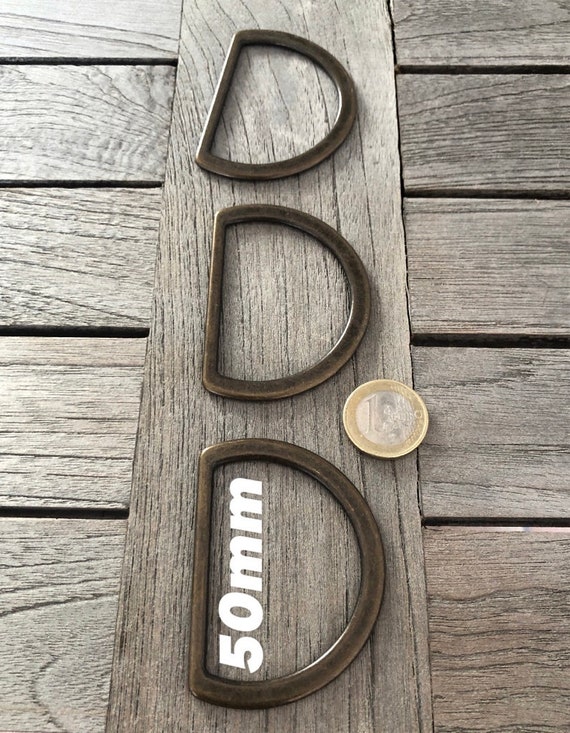 3 Stück altmessing farbene große D-Ringe aus Metall 50mm flach