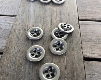 6 Stück stabile Hosenknöpfe Jeans 4 Loch Metall Knöpfe silber / eisen farben 18mm