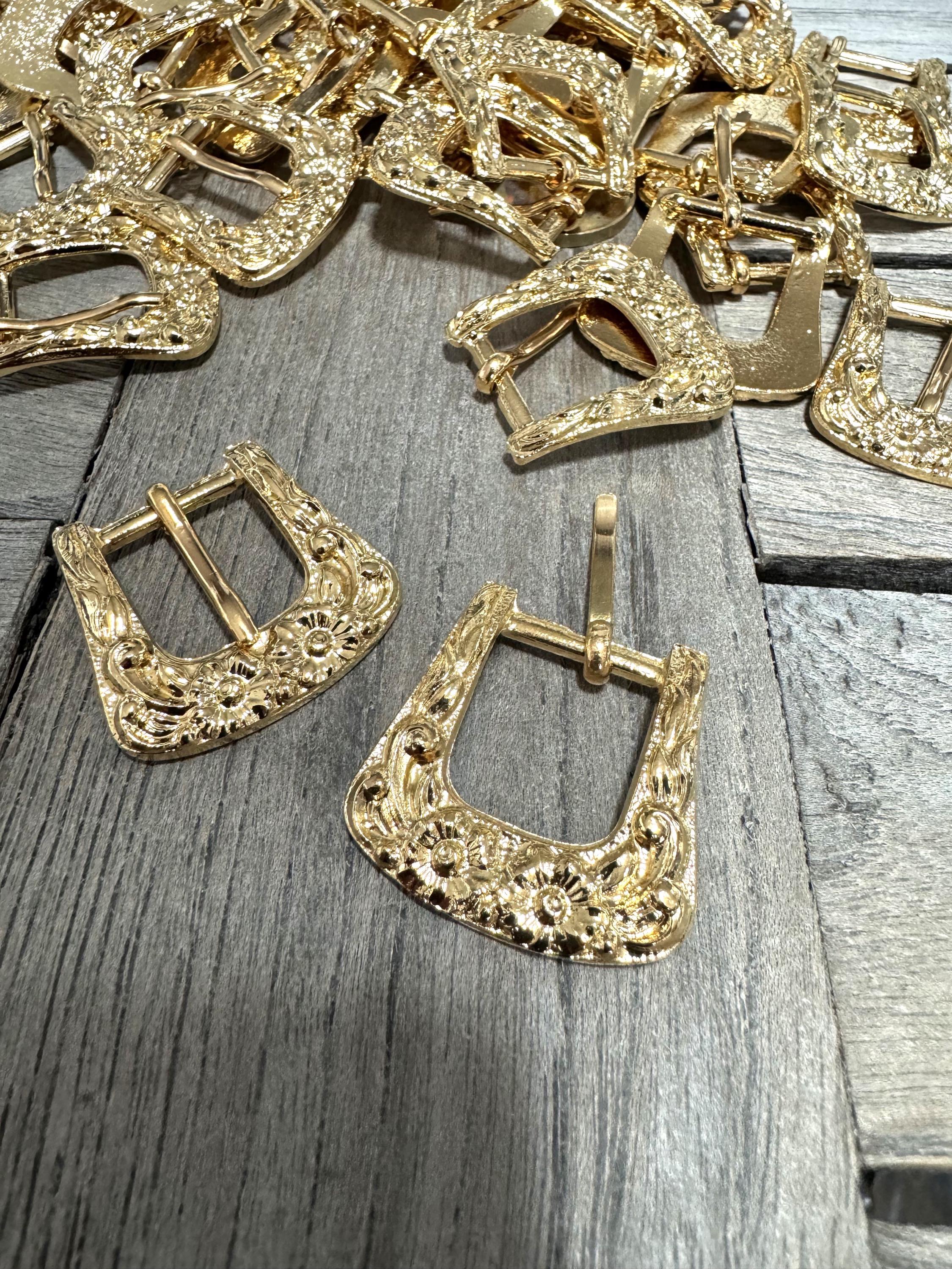 2 Stück kleine gold farben verzierte Metall Schnalle für 15mm Band