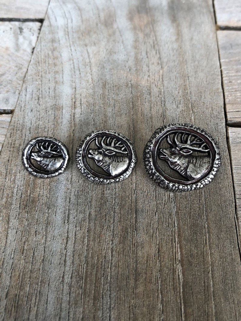 Trachtenknöpfe Silber Antik - Hirsch Motiv Ösenknöpfe 25mm 5 Stück
