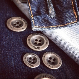 10 Stück stabile Metallknöpfe Jeans Time 4 Loch silber eisen farben