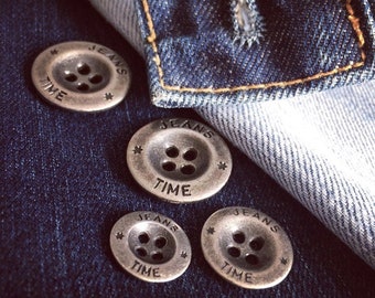 10 Stück stabile Metallknöpfe Jeans Time 4 Loch silber eisen farben