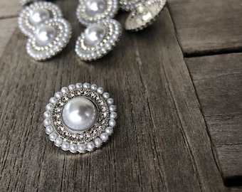 3 Stück weiß und Glitzer Kunststoff Perle mit Strass Metall Knopf 22mm