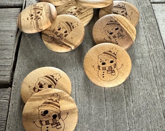 10 pièces Schneemann petit bouton en bois véritable, 2 trous 15mm, 17mm, 20mm, 22mm