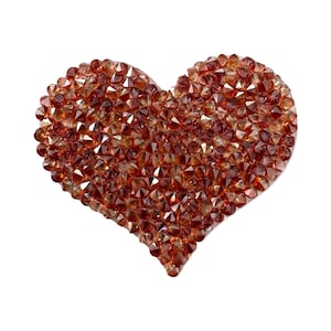 1 Stück kleines Herz orange rot Glitzer echt Swarovski Aufbügler Bügelbild Patch Applikation 5cm x 4,5cm