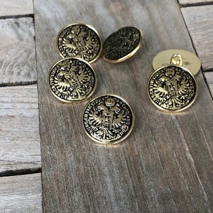6 Stück gold farbene Metall Knöpfe Adler Motiv 19mm oder 22mm