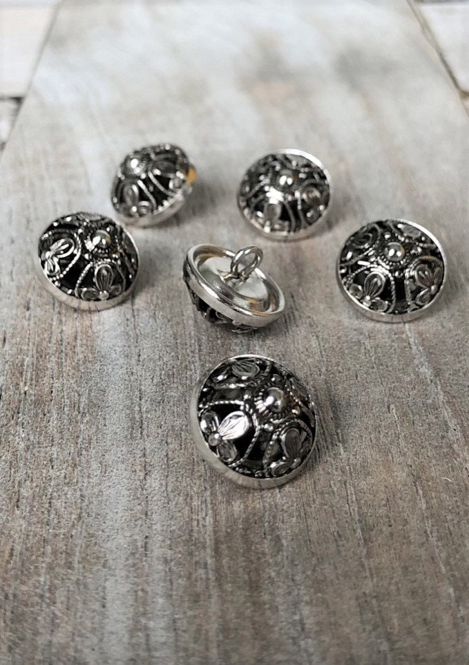 5 Stück Antike Metall-Knöpfe Aus Silber – Für Tracht, Dirndl & Gewand, Größe 22 Mm, Made In Germany