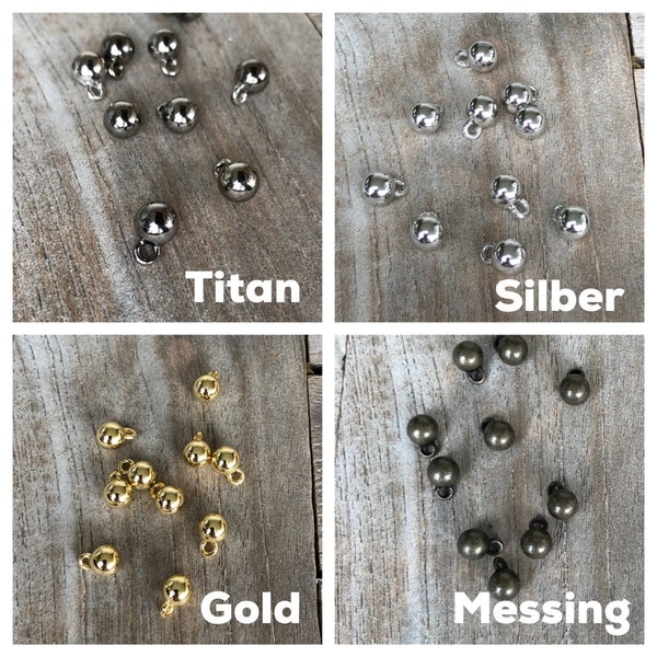 10 Stück Mini Metallknöpfe 7mm Kugel mit Öse in 4 verschiedenen Metallfarben