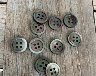 10 Stück grau schimmernde 4Loch echte Perlmuttknöpfe 10 mm eller 12 mm