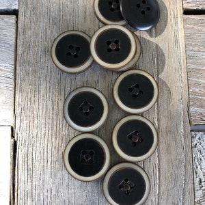 10 Stück echte Steinnuss Knöpfe schwarz braun mit hellem Rand flach 4Loch in 11mm, 15mm oder 20mm Bild 2