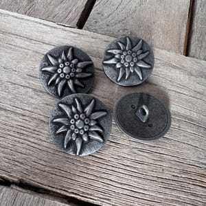 6 Stück Metallknöpfe mit Edelweiss 15mm oder 22mm silber grau schwarz