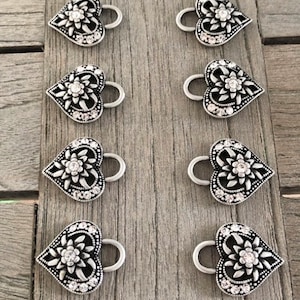 8 Stück altsilber Miederösen aus Metall Edelweiss mit Strass-Steinen für Dirndl Tracht 27mm x 22mm