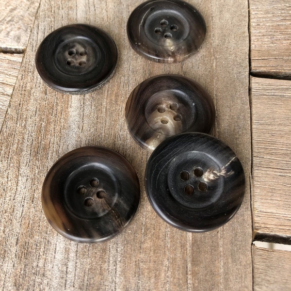 5 Stück echt Horn Knöpfe grau braun schwarz mit Rand 4Loch in  17mm, 19mm oder 27mm
