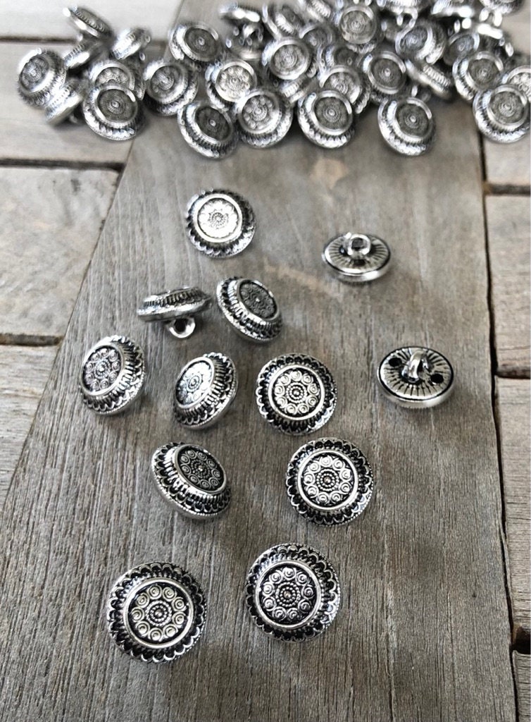 5 Stück Antike Metall-Knöpfe Aus Silber – Für Tracht, Dirndl & Gewand, Größe 22 Mm, Made In Germany