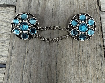 1 Stück toller Schmuck Knopf Ketten Verschluss aus Metall mit blau Acryl-Stein Kette 50mm
