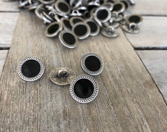 10 pezzi altro argento con piccolo bottone nero in metallo 13 mm