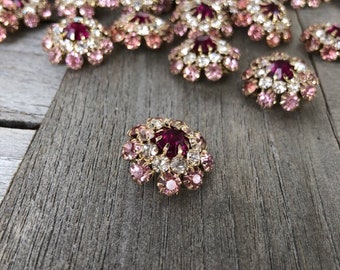 3 Stück rosa und lila Glitzer Strass Metall Knöpfe Schmuckknopf 20mm