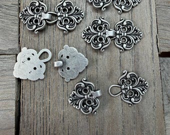 5 Stück kleine silber Metall Verschlüsse zum Annähen 37mmx20mm