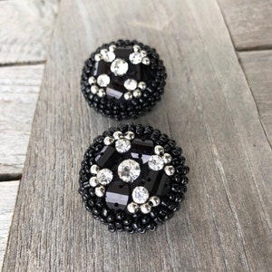 2 Stück große schwarz und Strass Glitzer Kunststoff Knöpfe mit Öse 30mm