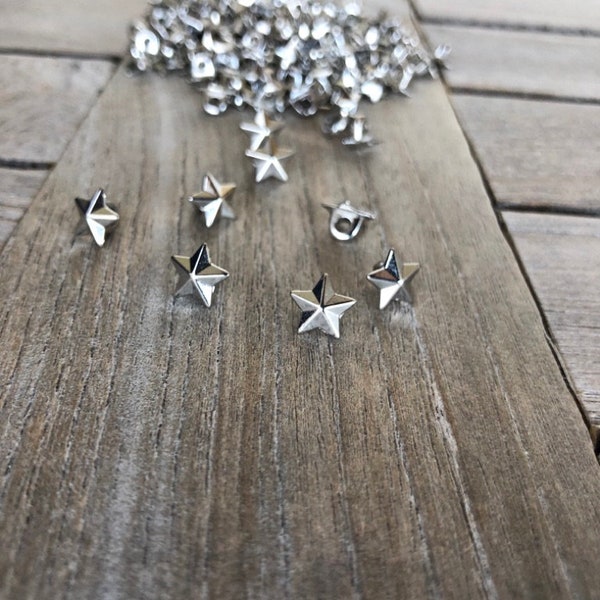 10 Stück Mini Metallknöpfe Sterne 8mm silber glänzend mit Öse