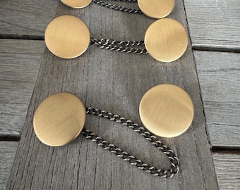 3 Stück Knopfpaar (22mm) gold matt mit Kette Kettenknöpfe Verschluss