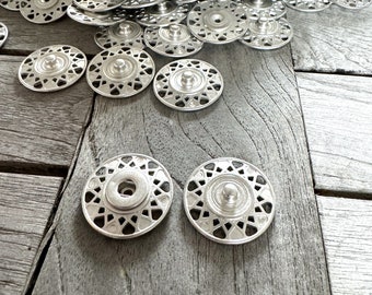 3 Stück große und stabile helles silver matt Metall Druckknöpfe zum Annähen 27 mm