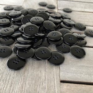 20 Stück schwarz glänzende Kunststoff Knöpfe 4 Loch 20mm