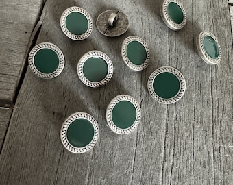 10 Stück altsilber mit grün kleine Knöpfe aus Metall 13mm