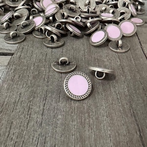 10 Stück altsilber mit rosa kleine Knöpfe aus Metall Ösenknöpfe 13mm