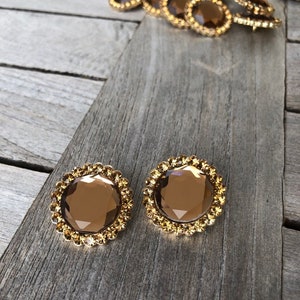 2 Stück braun mit gold farben Glitzer Strass Metall Knopf Schmuckknöpfe 25mm
