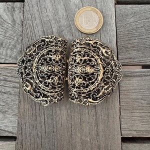 Trachtenschließe Altgold 70x60 Mm - Blüten Schnalle Für Dirndl Schürze