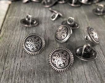 10 pièces petites, boutons en métal foncé argenté de 12 mm boutons dirndl avec joli motif