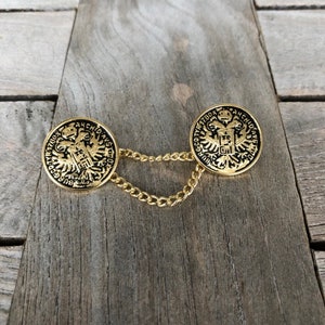 1 Stück Knopfpaar (22mm) Adler gold antik mit Kette Kettenknöpfe Verschluss