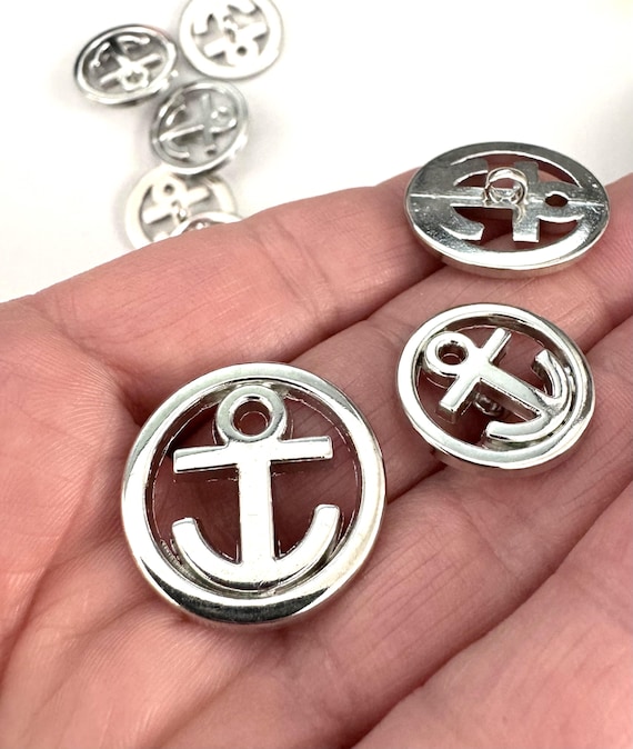 Silberne Metallknöpfe Mit Anker-Motiv – Made In Germany, 6 Stück, 15 Mm