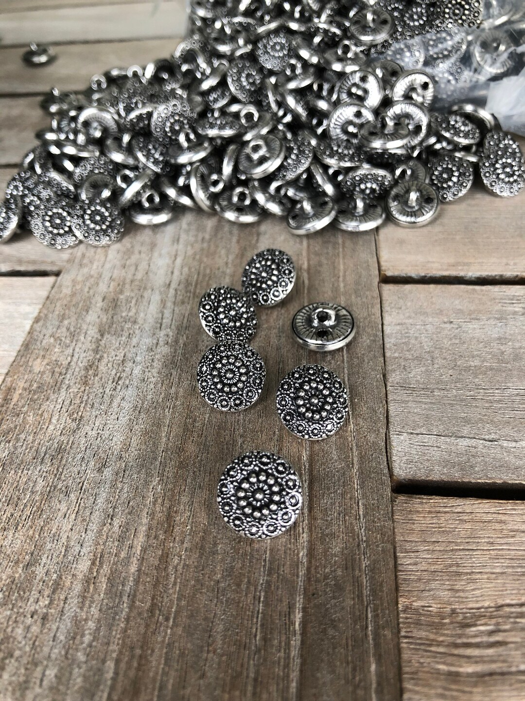 5 Stück Antike Metall-Knöpfe Aus Silber – Für Tracht, Dirndl & Gewand, Größe 22 Mm, Made In Germany