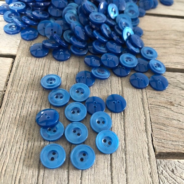 10 Stück kleine blau Blusen Hemden Knöpfe 2 Loch Kunststoff 11mm