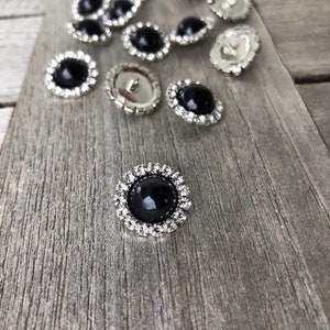 5 Stück kleine schwarz mit Strass Ösenknöpfe 15mm