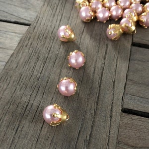 6 Stück Prinzessin Knöpfe rosa und gold 11mm Knöpfe Kunststoffperle und goldfarbene Fassung Krone Form
