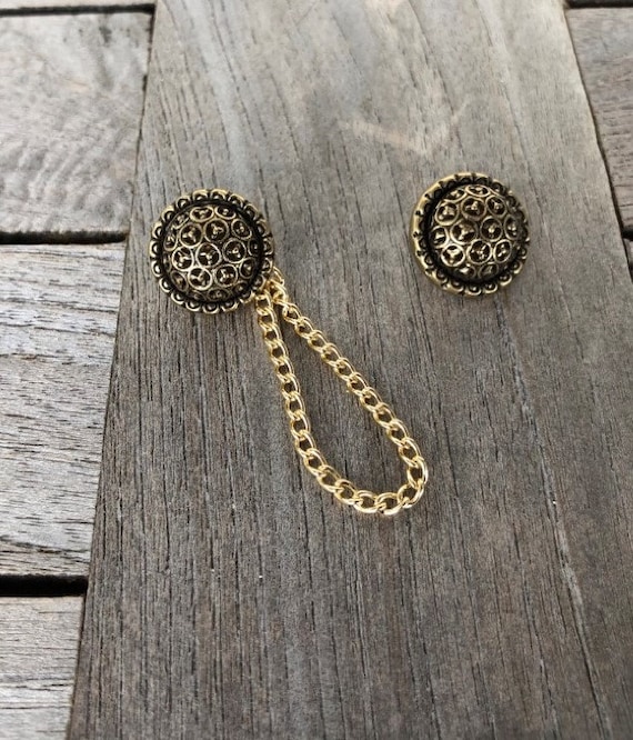 3 Knopfpaare Mit Kette Zum Annähen – 18 Mm Gold Glänzend, Mit Muster, Made In Germany