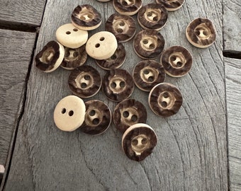 10 Stück 12mm Trachten Dirndl Knöpfe aus Kunststoff braun 2 Loch Hirschhorn-Optik made in Germany
