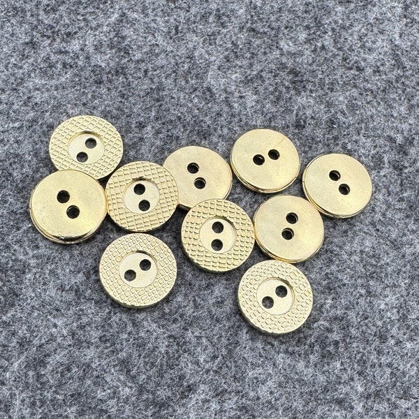 10 Stück kleine 2 Loch gold farbene Metall Knöpfe flach 10mm oder 12mm Bluse, Hemd, Shirt, Polo