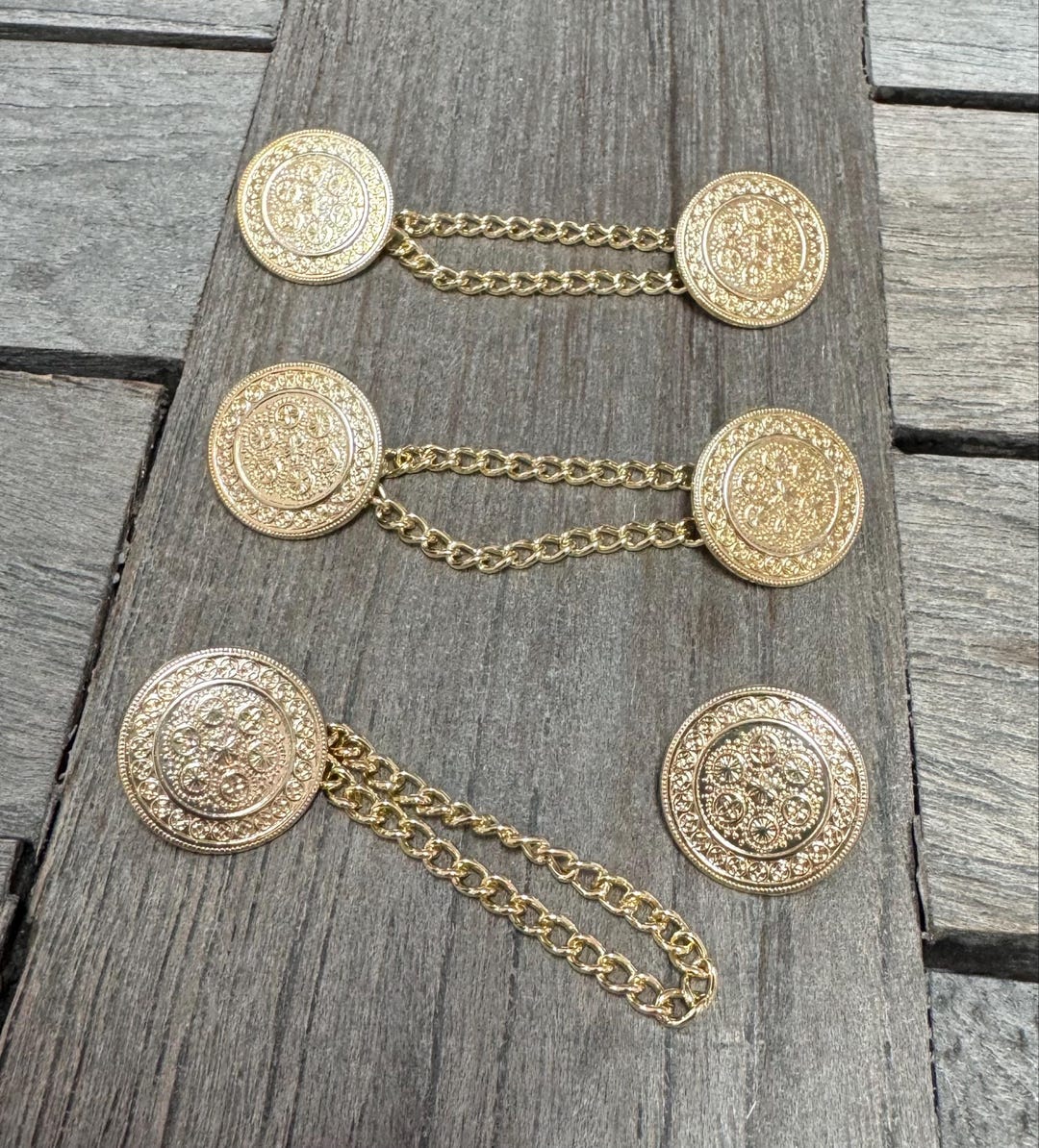 3 Knopfpaare Zum Annähen – Gold Glänzend, 18 Mm, Mit Kettchen, Made In Germany