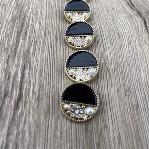 5 Stück auffällige goldfarben mit schwarz und Strass Ösenknöpfe 20mm