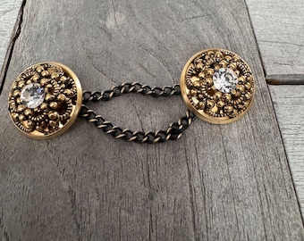 1 Stück toller Schmuck gold farben Knopf Kette Verschluss aus Metall mit Strass-Stein 20mm